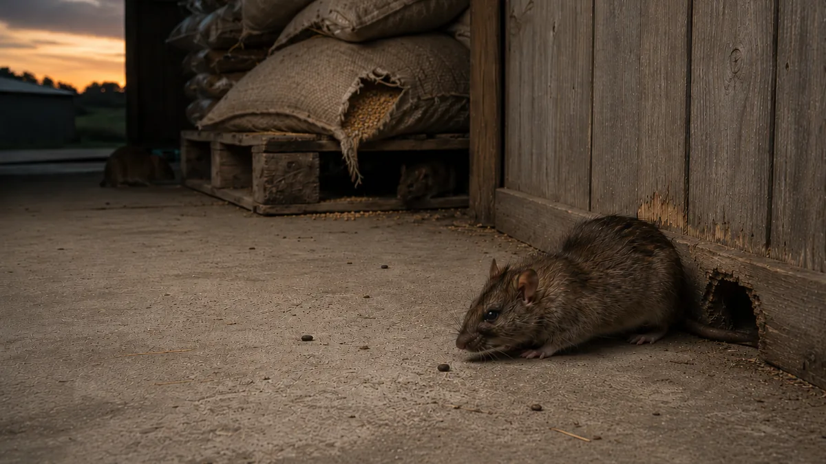 Bruine ratten en subtiele sporen van rattenoverlast in een schuur